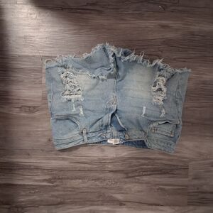 Almost Famous Light Blue Distressed Denim Jean Shorts